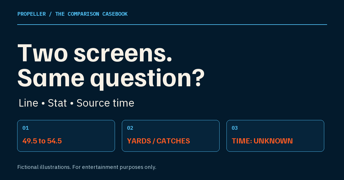 Fictional comparison cases: a changed line, a changed stat and an unknown source time.