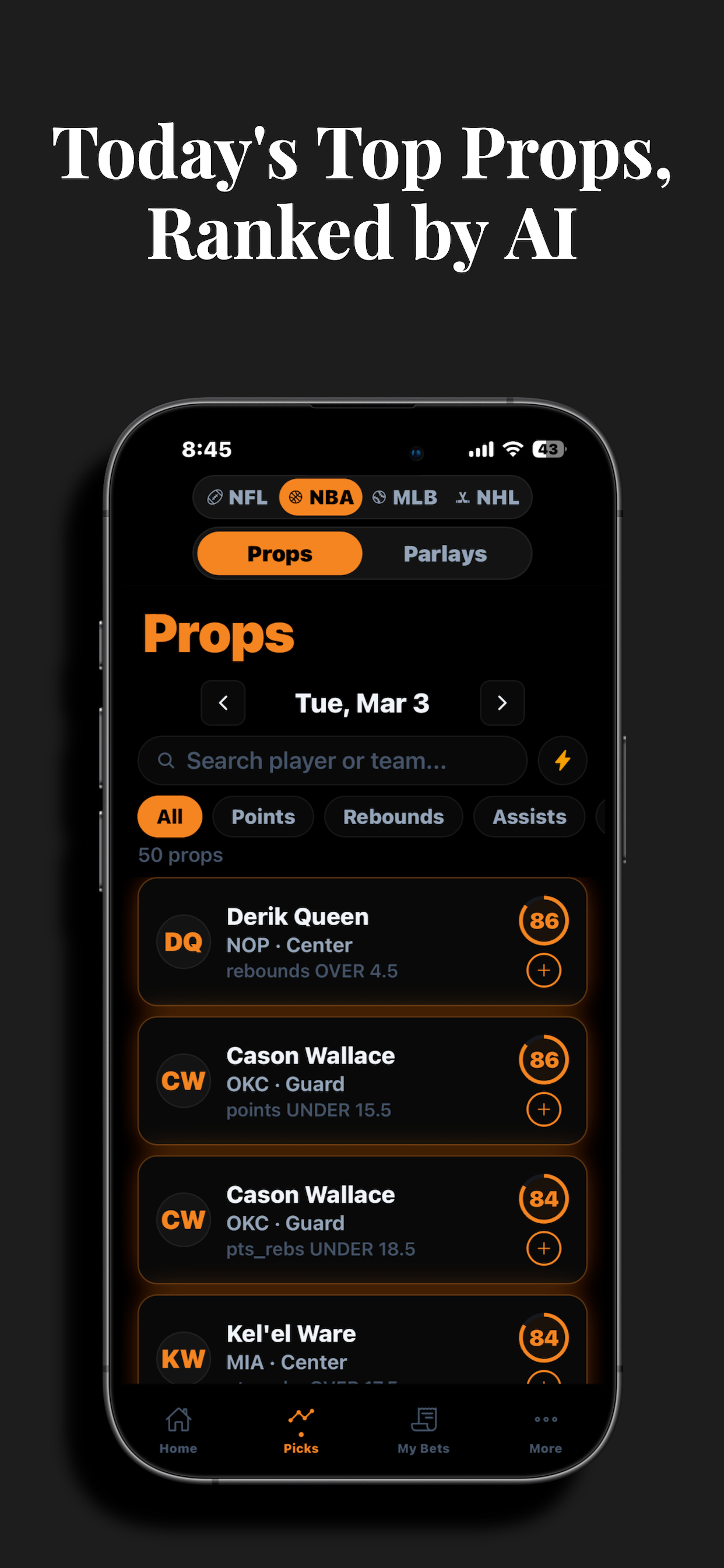PropEdge edge finder showing highest-value player props